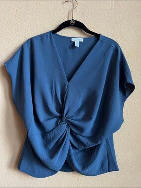 Calvin Klein Slate Blue Twist-Front Blouse